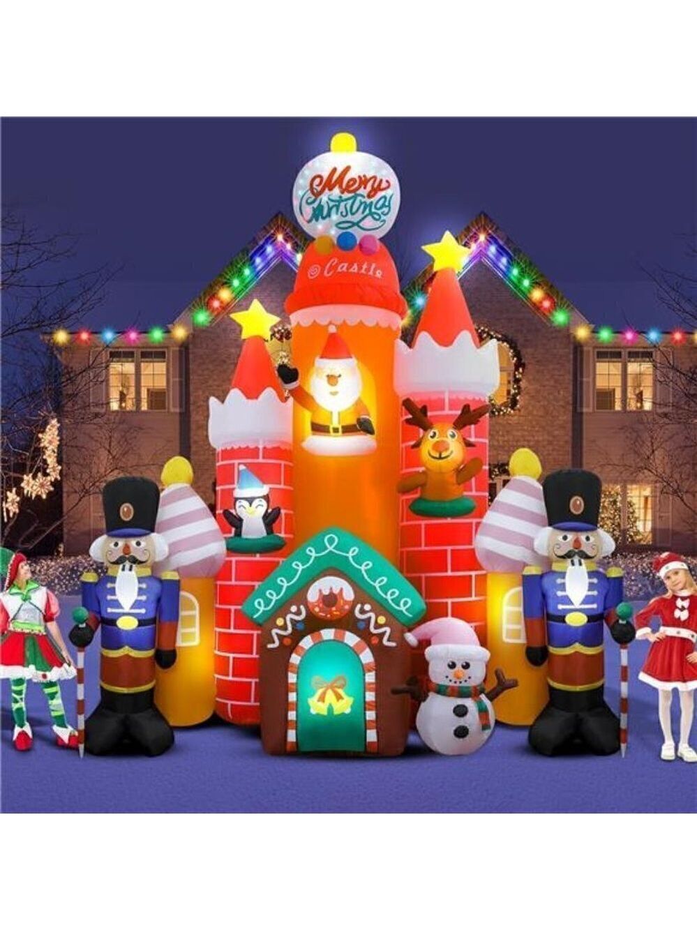11Ft Christmas Inflatables Castle Blow Up Decorations Outdoor Santa Led Lights